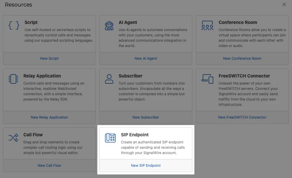 Add new SIP Endpoint Resource