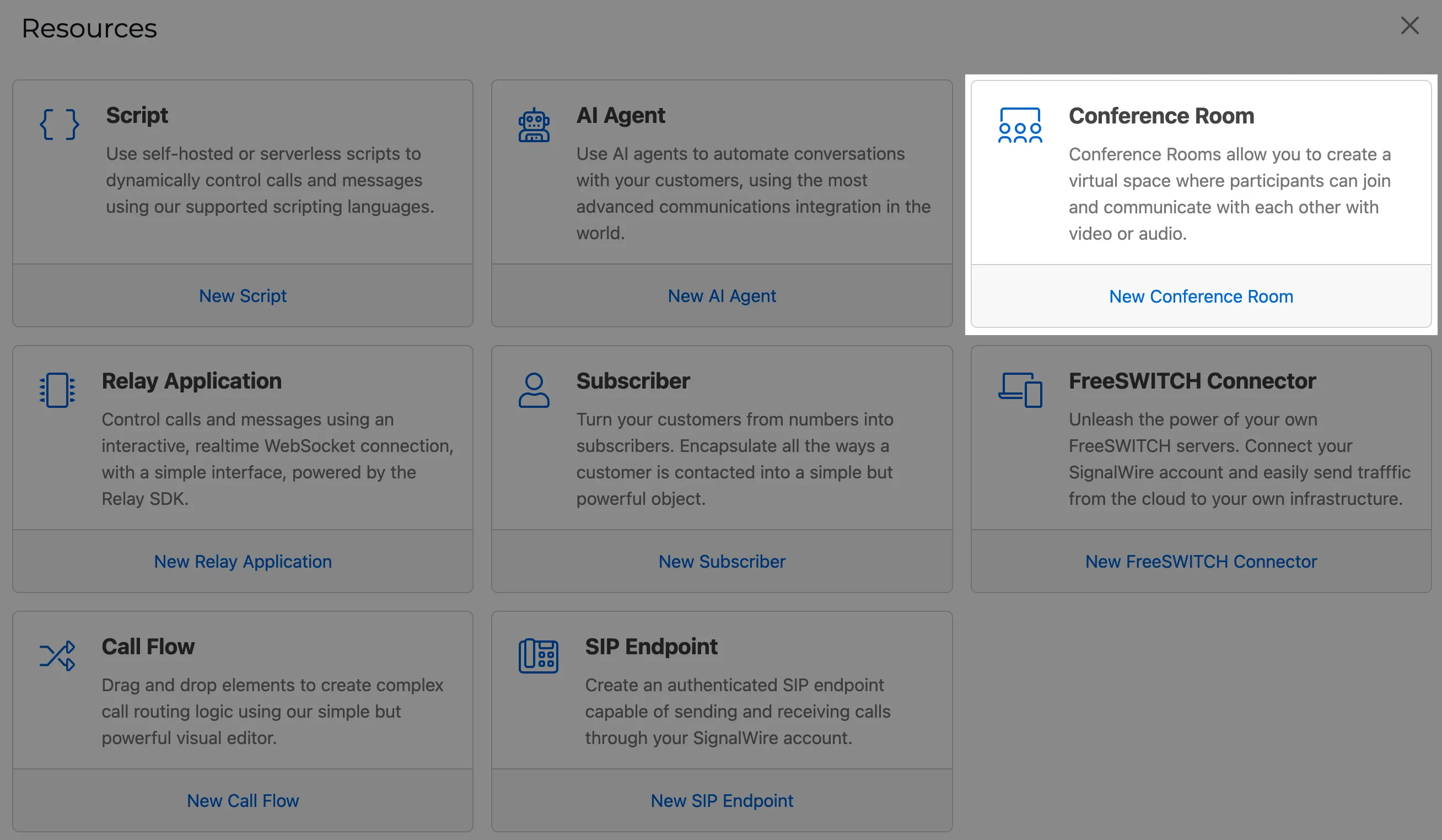 The Resource picker menu.